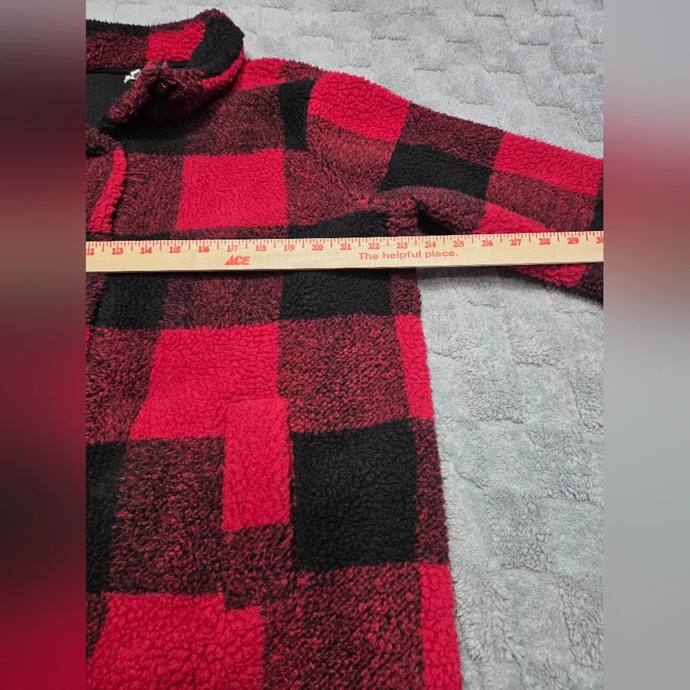 Maurices Red and Black Buffalo Check Sherpa Coat Size XL Womans - Picture 3 of 9